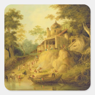 Banker av Gangesen, c.1820-30 (olja på kanfas) Fyrkantigt Klistermärke