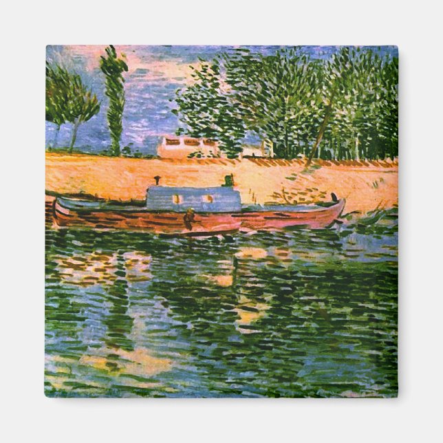 Banker av Seine med Boats Van Gogh Fine Art Magnet (Framsidan)