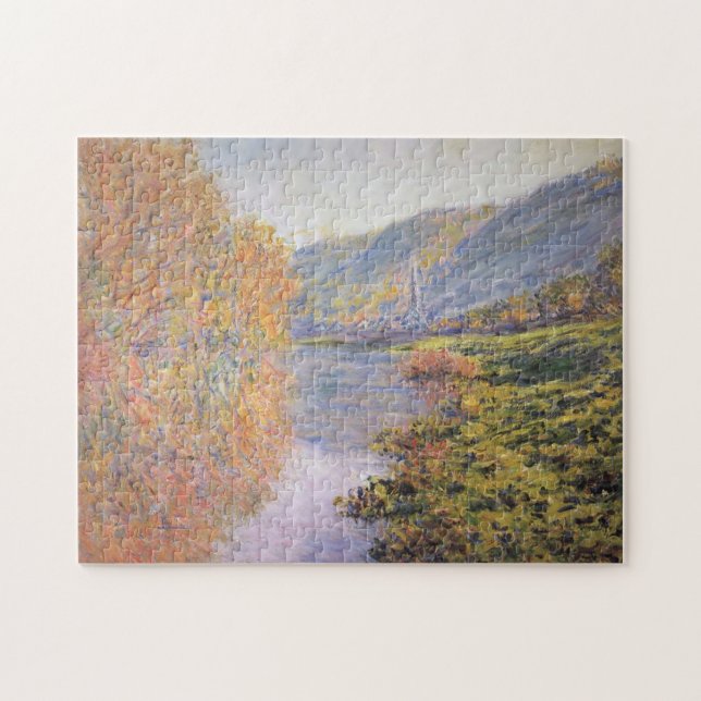 Banker av Seine vid Jeufosse Autumn Monet Fine Art Pussel (Horisontell)