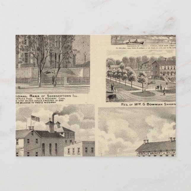 Banker, bostads- och bryggerier i Shawneetown Vykort (Framsida)