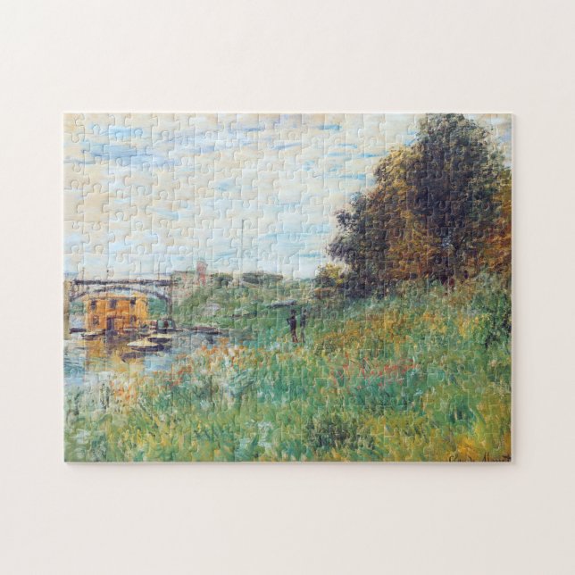 Banker i Seine vid Argenteuil Bridge Monet Fine Ar Pussel (Horisontell)