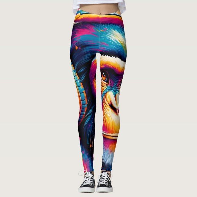 Banksy DJ Monkey Gorilla Chimp Art Skriv ut Leggings (Framsida)