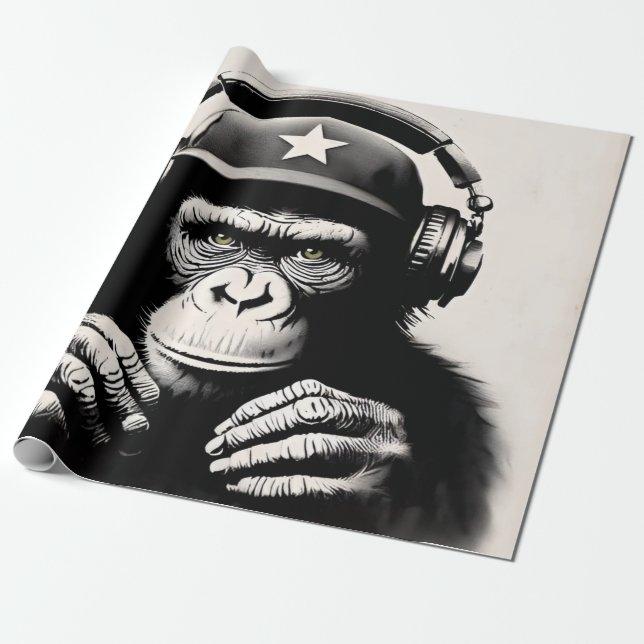 Banksy DJ Monkey Gorilla Chimp Art Skriv ut Presentpapper (Utrullad)