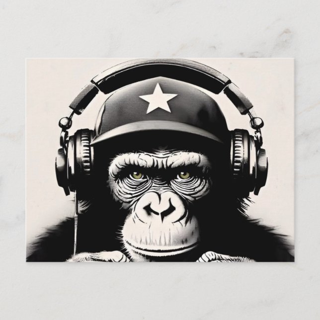 Banksy DJ Monkey Gorilla Chimp Art Skriv ut Vykort (Framsida)
