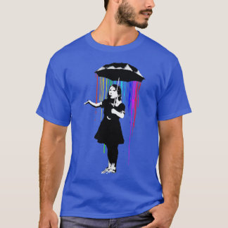 Banksy Rainbow Rain Umbrella Girl T Shirt