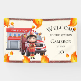 Banne för Cute Kawaii Gir Firefighter Fire Truck P