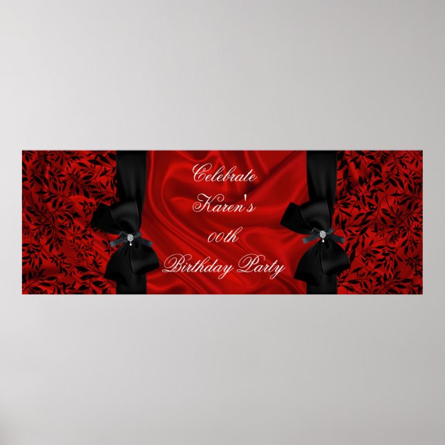 Banner Add Age Födelsedagsfest Red Damask Black Poster (Framsidan)