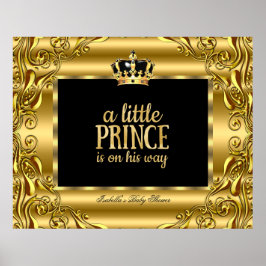 Banner Baby Shower Lille Prins Guld Svart 3 Poster