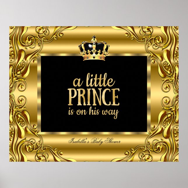 Banner Baby Shower Lille Prins Guld Svart 3 Poster (Framsidan)