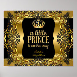 Banner Baby Shower Little Prince Guld Black Poster