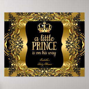Banner Baby Shower Little Prince Guld Black Poster