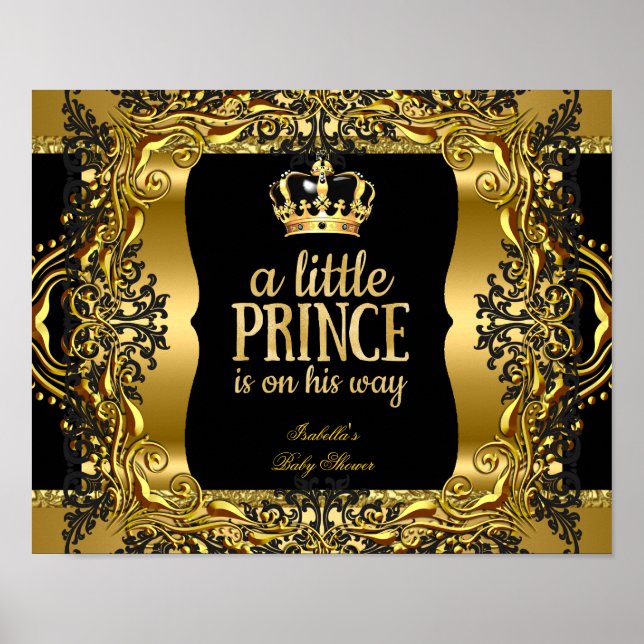 Banner Baby Shower Little Prince Guld Black Poster (Framsidan)