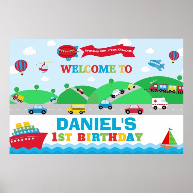 Banner Boy i transport Birthday Bakthday Banner Bo Poster (Framsidan)