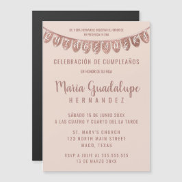 Banner Español Quinceañera rosa ros Glitter Magnetisk Inbjudningskort