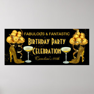 Banner Födelsedagsfirande Leopard Guld Poster