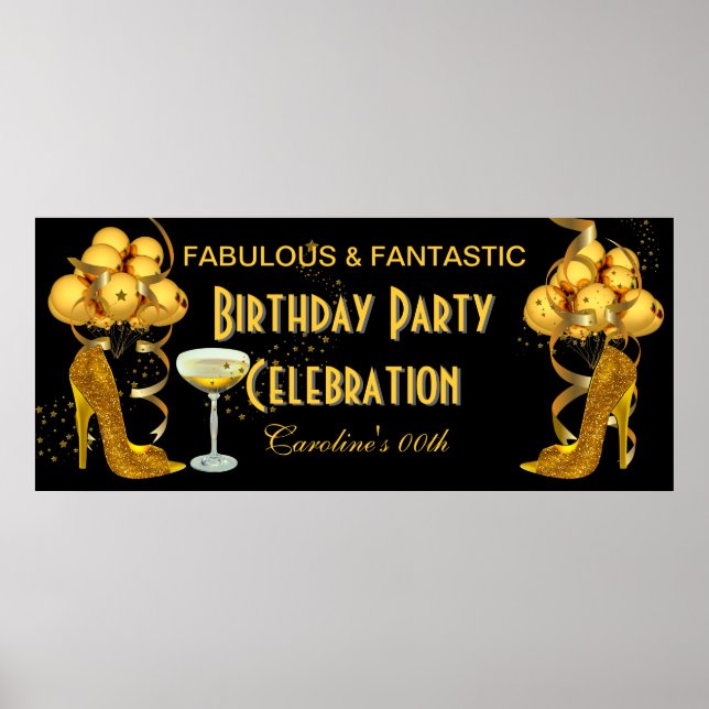 Banner Födelsedagsfirande Svart Guld Poster (Framsidan)