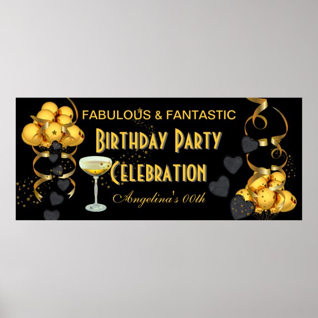 Banner Födelsedagsfirande Svart Guld Poster (Framsidan)