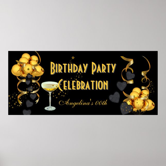 Banner Födelsedagsfirande Svart Guld Poster (Framsidan)