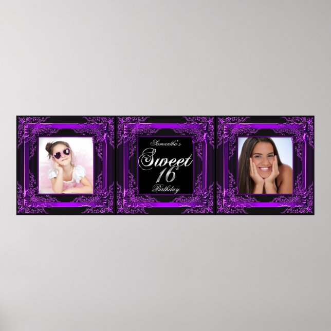 Banner Foto Sweet 16-fest Violett Svart Poster (Framsidan)