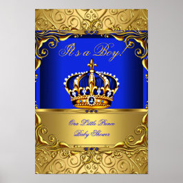 Banner Prince Boy Shower Blue Guld Krona Poster
