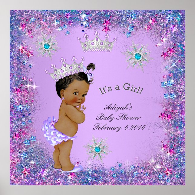 Banner Prinsessa Bebis Bjudning Lilac Teal Rosa Et Poster (Framsidan)