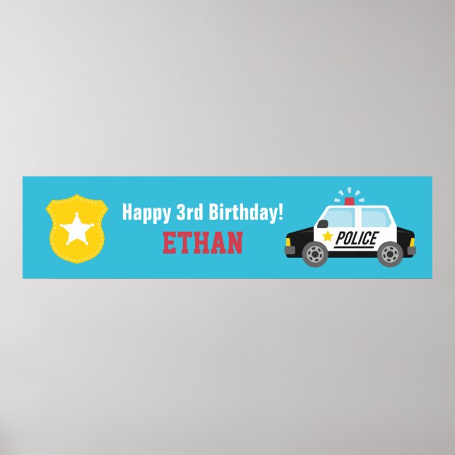 Banner Siren Police Car Barns födelsedag Party Poster (Framsidan)
