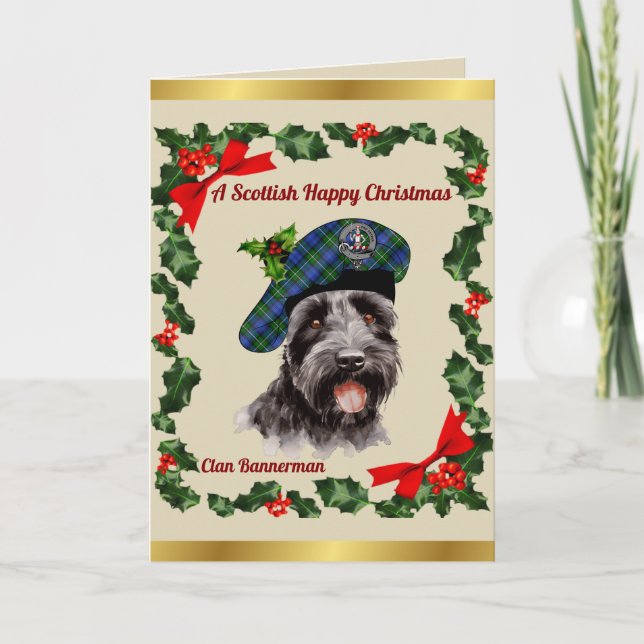 Bannerman Scottie Hund Personlig Julafton Kort (Framsida)