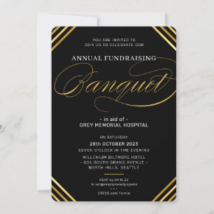 BANQUET modern elegant-händelse svart vitt guld Inbjudningar