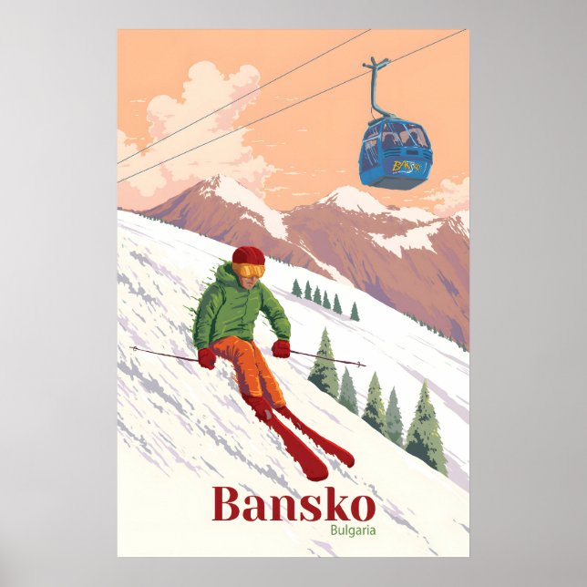 Bansko Bulgarien skidort resemålning affisch (Framsidan)