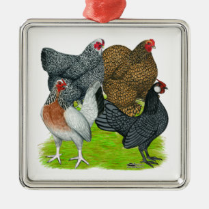 Bantam Hen-kvartetten Julgransprydnad Metall