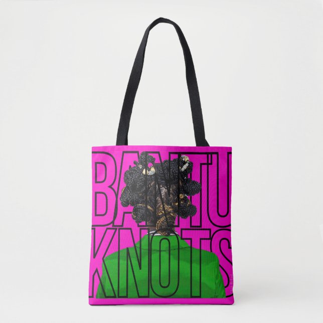 Bantu-knutar i rosa och grön tygkasse (Framsida)