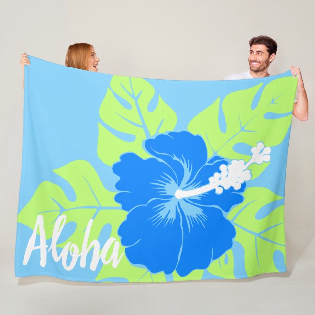 Banzai Beach Hawaiian Hibiscus Blommigt Aloha - Bl Fleecefilt (På plats)