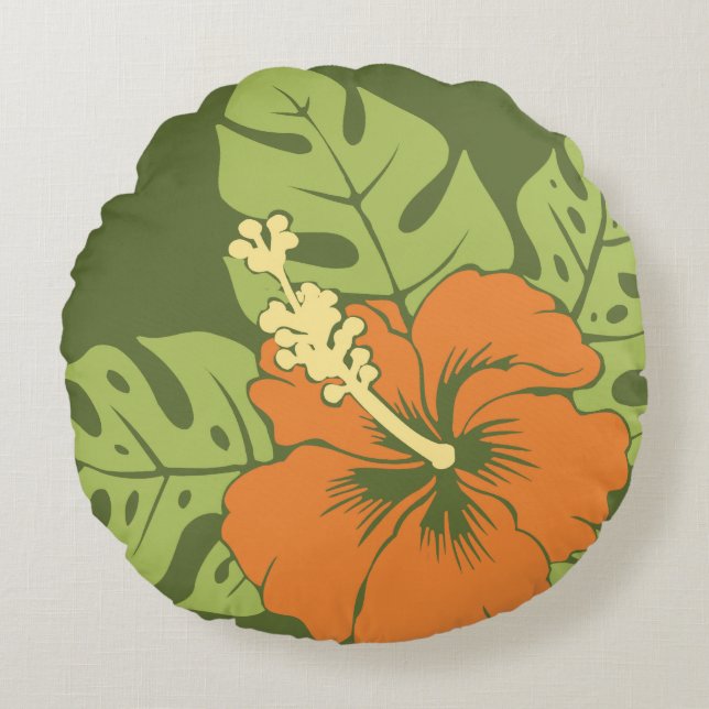 Banzai Beach Hawaiian Hibiscus Reversible Rund Kudde (Framsidan)