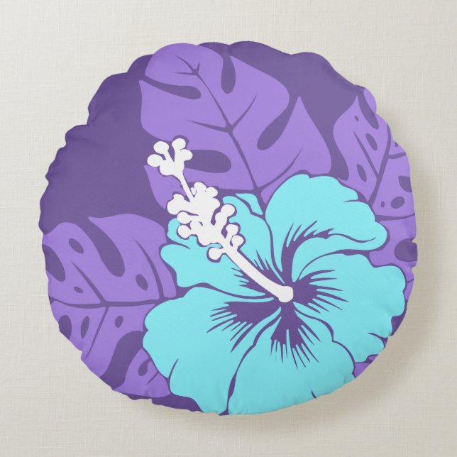 Banzai Beach Hawaiian Hibiscus Reversible Rund Kudde (Framsidan)