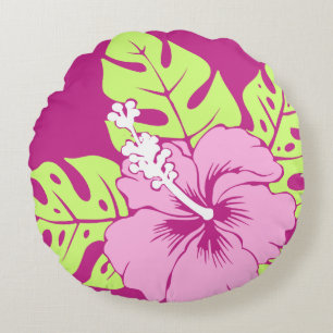 Banzai Beach Hawaiian Hibiscus Reversible Rund Kudde