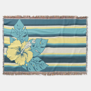 Banzai Beach Hawaiian Hibiscus Stripe Blanket Filt