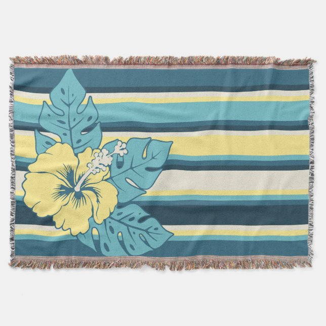 Banzai Beach Hawaiian Hibiscus Stripe Blanket Filt (Framsidan)