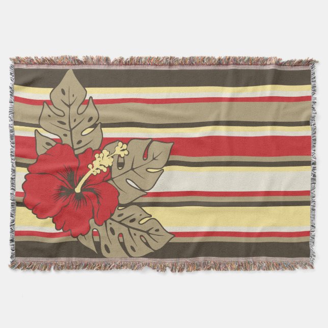 Banzai Beach Hawaiian Hibiscus Stripe Blanket Mysfilt (Framsidan)