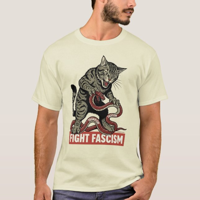 Banzai Kat Fight Fascism T Shirt (Framsida)