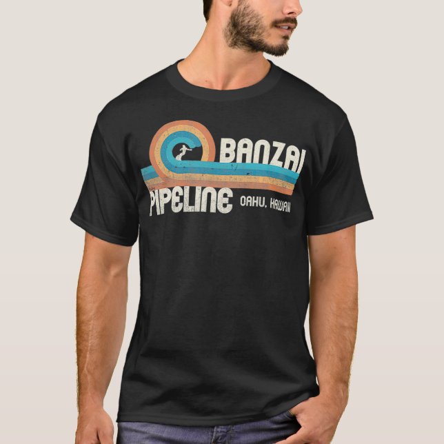 Banzai Pipeline 80s Graphic North Shore Hawaii T Shirt (Framsida)