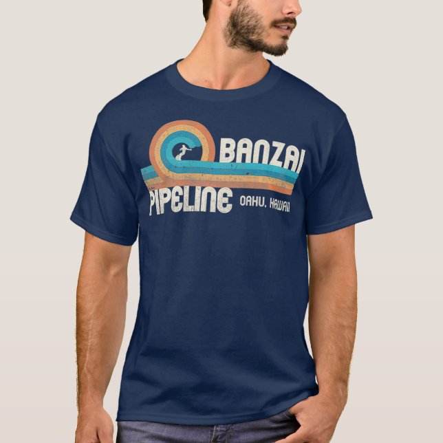 Banzai Pipeline 80s Graphic North Shore Hawaii T Shirt (Framsida)