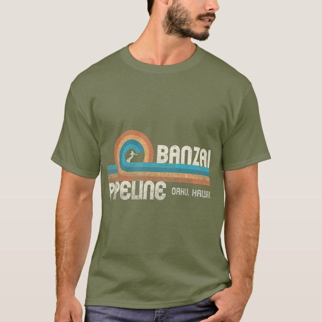 Banzai Pipeline 80s Graphic North Shore Hawaii T Shirt (Framsida)