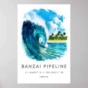 Banzai Pipeline akvarellaffisch Akvarell 1 Poster