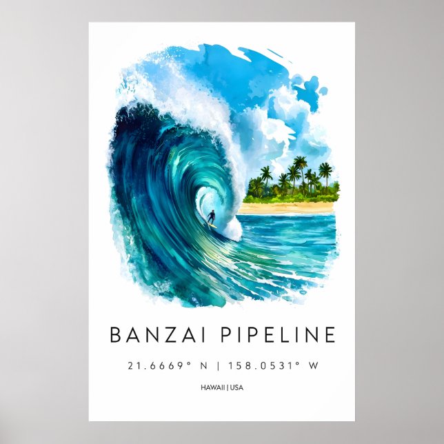 Banzai Pipeline akvarellaffisch Akvarell 1 Poster (Framsidan)