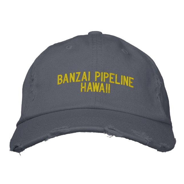 Banzai Pipeline Hawaii Embroired Baseball Cap Broderad Keps (Framsida)