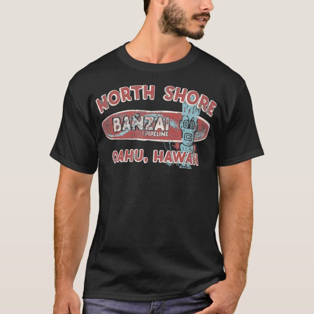 Banzai Pipeline Surfer Hand plockade Retro Surfa T Shirt (Framsida)