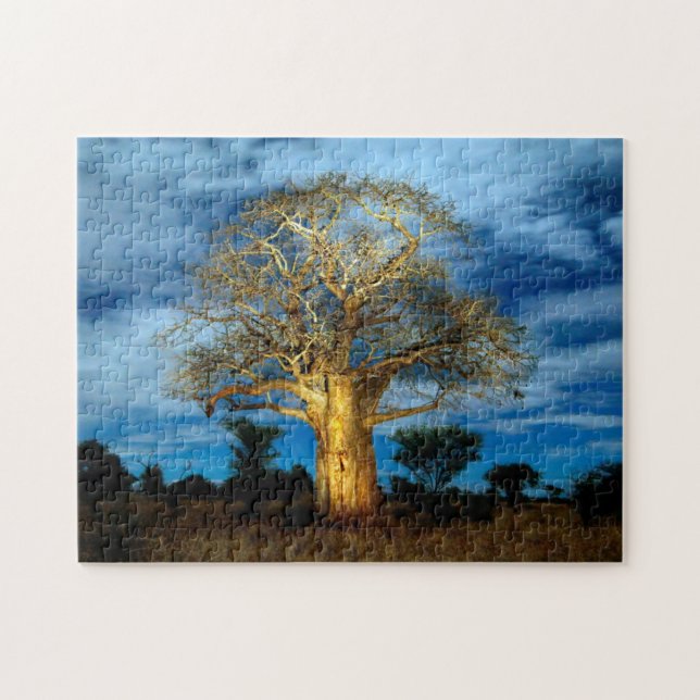 Baobab (Adansonia) Träd Upplyst Av Månen Pussel (Horisontell)
