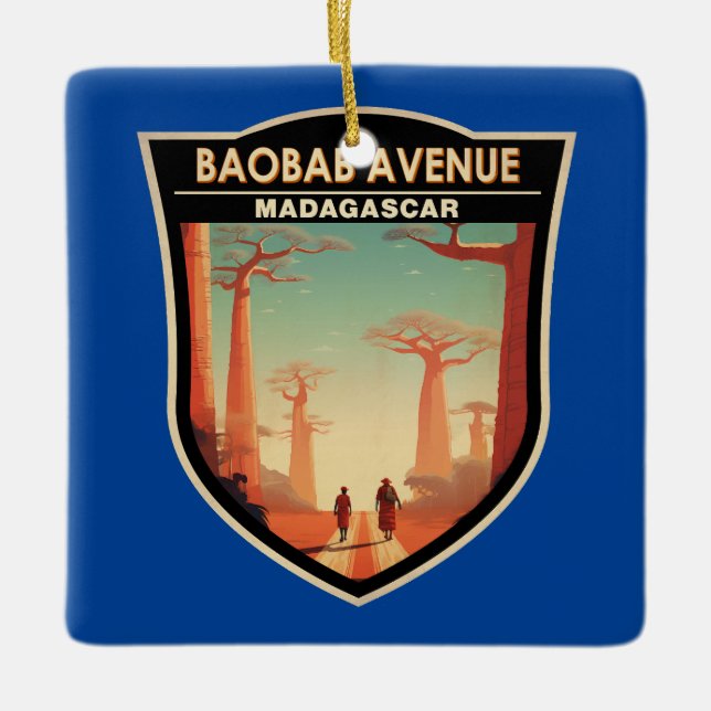 Baobab Avenue Madagascar Travel Badge Julgransprydnad Keramik (Framsida)