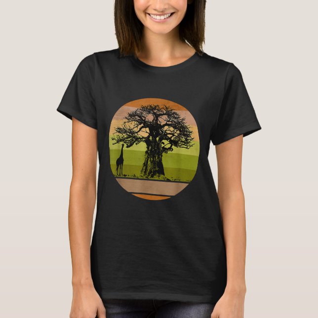 Baobab Träd Giraffe African Giraffe T Shirt (Framsida)