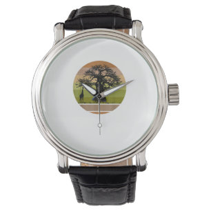 Baobab Träd och Giraffe Retro African Sunset Armbandsur
